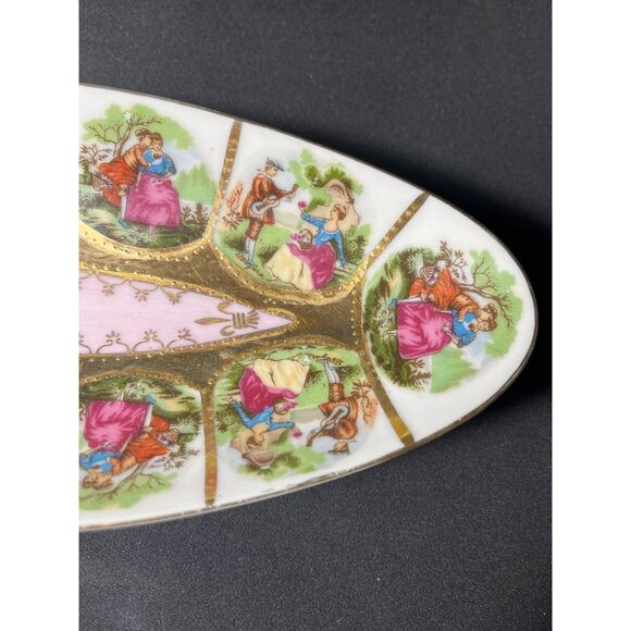 Vtg Fragonard Royal Vienna Porcelain Courting Couples Love Story Oval Trinket Ca - Picture 4 of 8